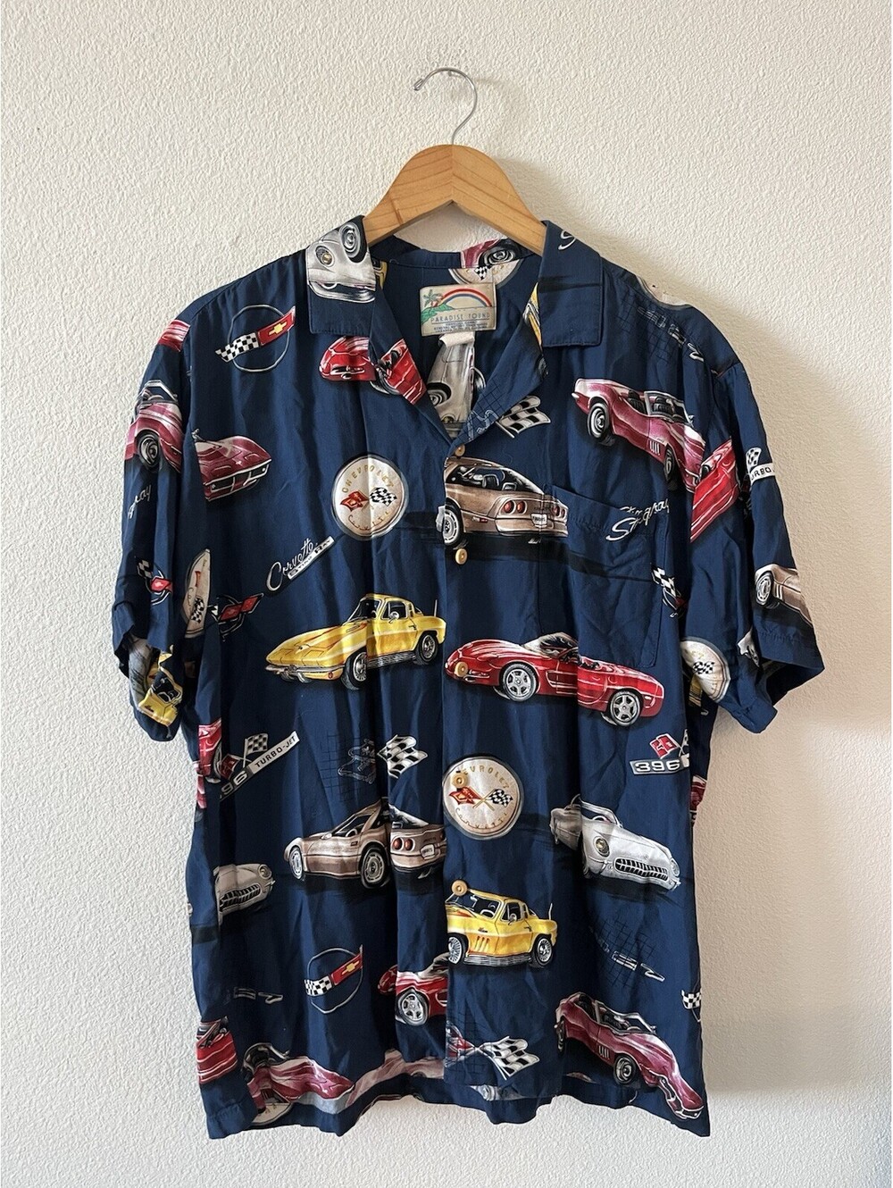 Vintage Paradise Found Corvette Rayon Hawaiian Shirt L⁠
